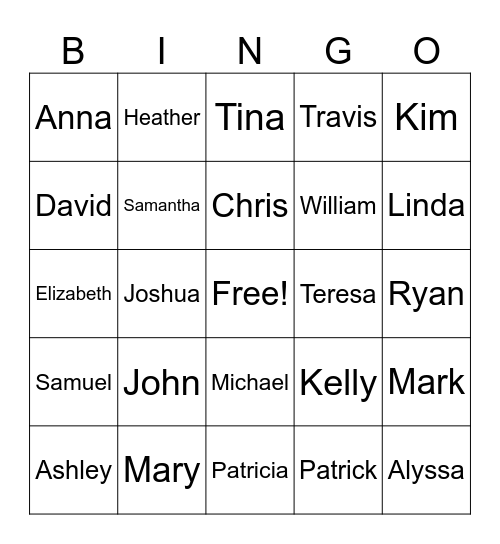 Name Game BINGO Card