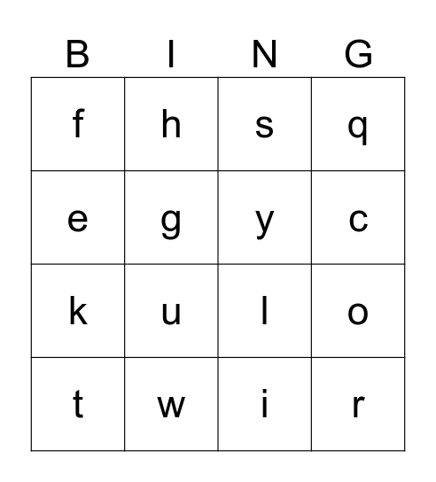 ABC Set 1 Bingo Card