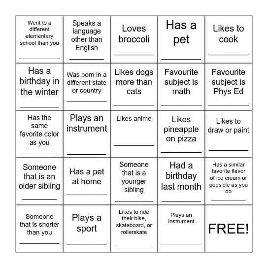 TMC Classmate Scavenger Hunt Bingo Card