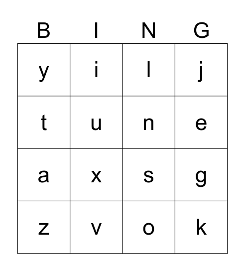 ABC Set 2 Bingo Card
