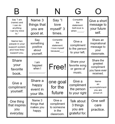 SELF-LOVE Bingo Card