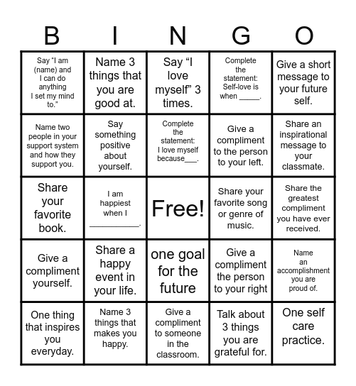 SELF-LOVE Bingo Card