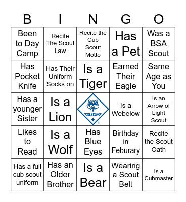 Cub Scouts Bingo Card
