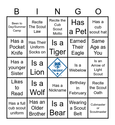 Cub Scouts Bingo Card