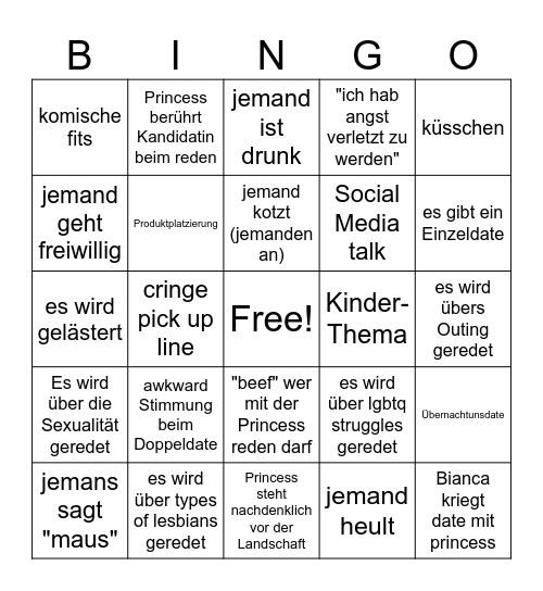 Princess Charming Bingo Card