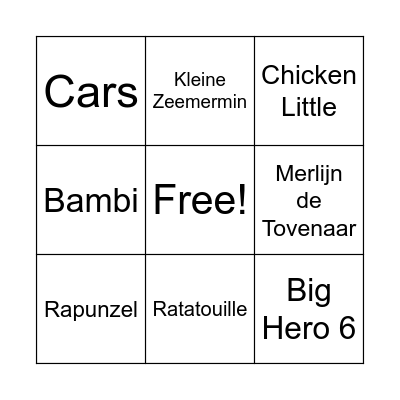 Disney karakters Bingo Card