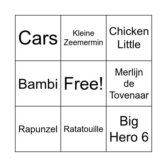 Disney karakters Bingo Card