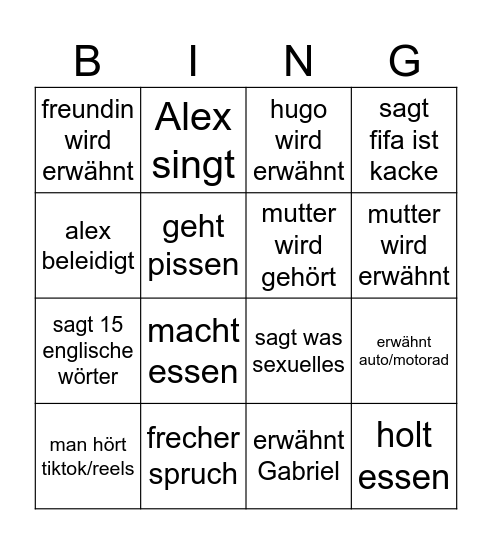 Alex Bingo Card