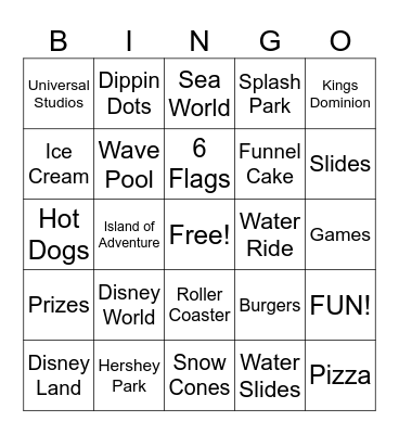 Amusement Park Bingo Card
