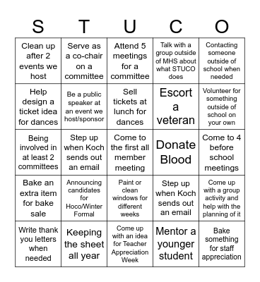STUCO Bingo Sheet Bingo Card
