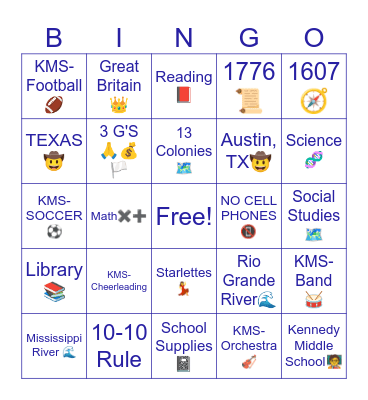 Back to School-KMS Bingo Card