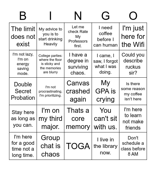 School Themed Movie Lines and Beyond. Bingo Card