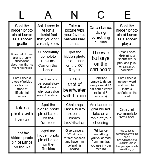Lance's 18th Golden Birthday Bingo Card