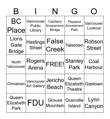 Vancouver  Bingo Card