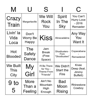 Music Bingo Card
