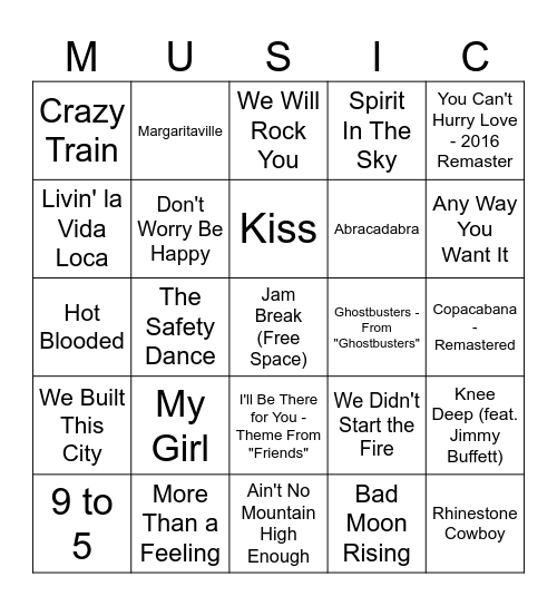 Music Bingo Card