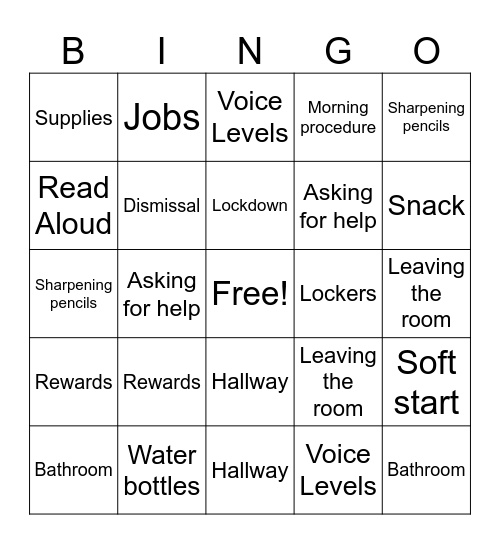 Classroom expectations & procedures Bingo Card