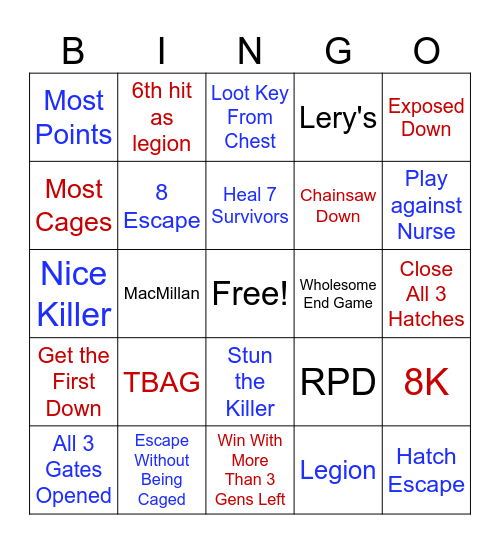 Dbd 2v8 Bingo Card