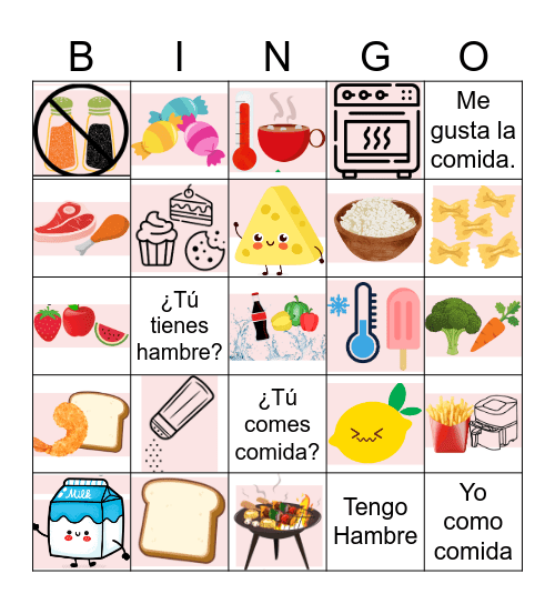 La comida Bingo Card