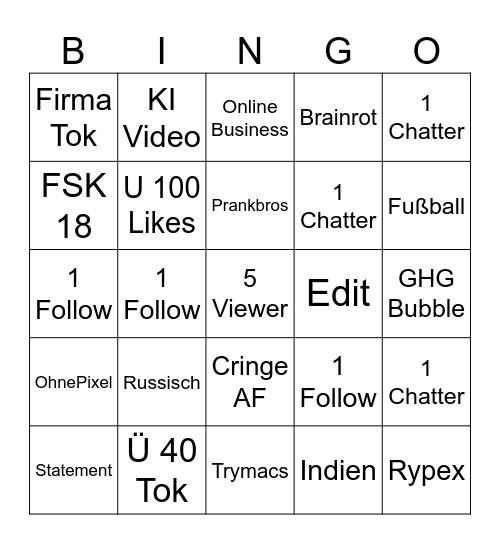 TikTok Bingo Card