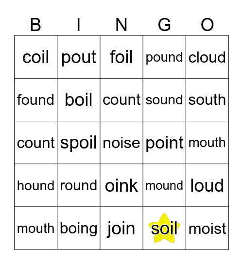 ou oi words Bingo Card