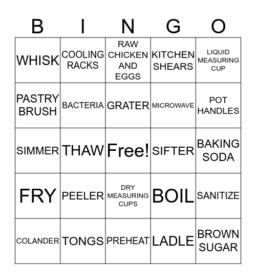 KITCHEN AND FOOD SAFETY BINGO Card