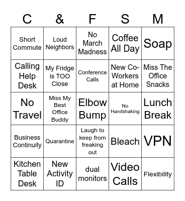 Work From Home Bingo! Bingo Card