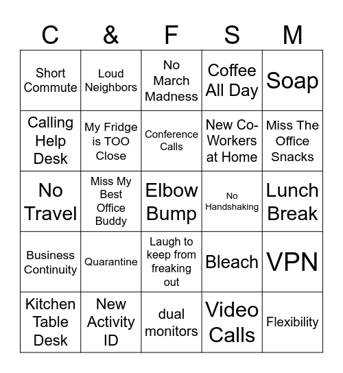 Work From Home Bingo! Bingo Card