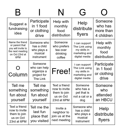 NORTH SPRINGS - LINK UP WITH US! Bingo Card