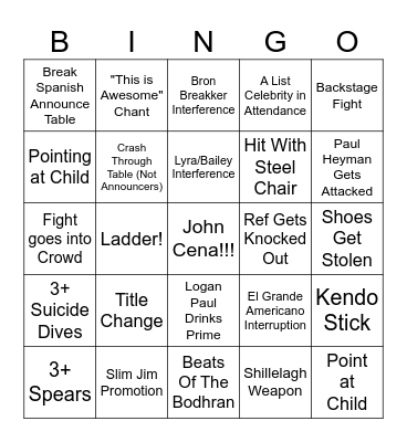 Clash In Paris Bingo Card