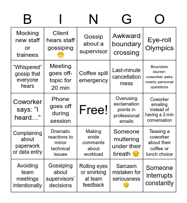 Workplace Drama Bingo Card