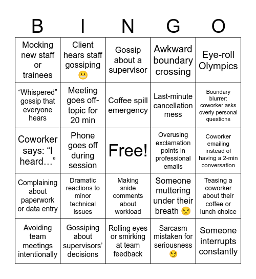 Workplace Drama Bingo Card