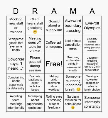 Workplace Drama Bingo Card