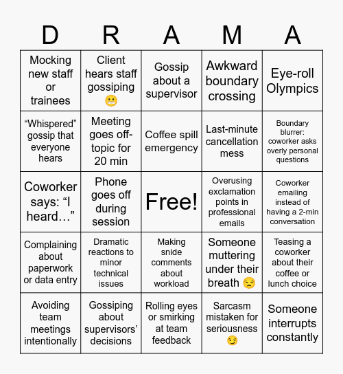 Workplace Drama Bingo Card