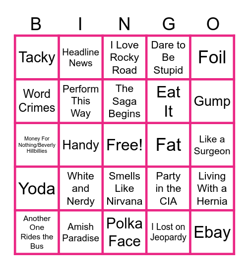 MUSIC BINGO at the Ann Arbor Eagles!  The Best of Weird Al! Bingo Card