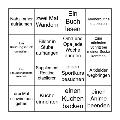 September Goals Bingo Card