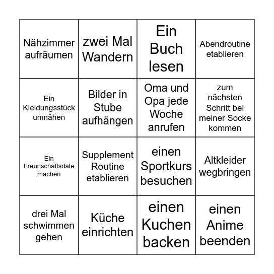 September Goals Bingo Card