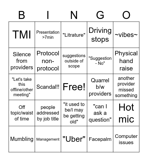 Committee Bingo Card
