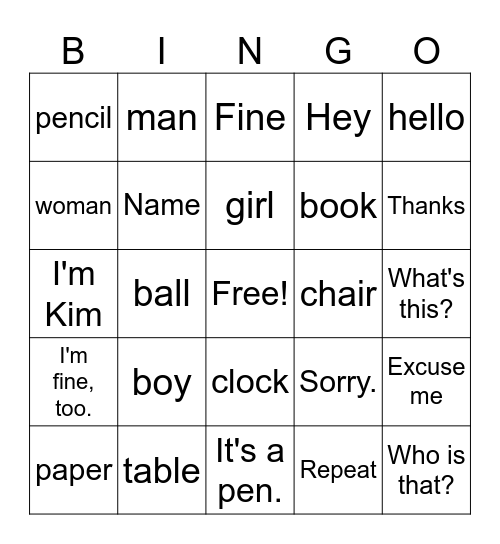ESL Bingo Card