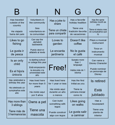 Find Your Neighbor Who/ Encuentra a Tu Vecino Que Bingo Card