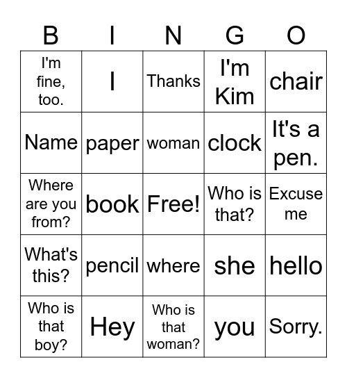 ESL Bingo Card