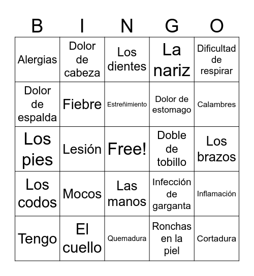 Enfermedades Bingo Card