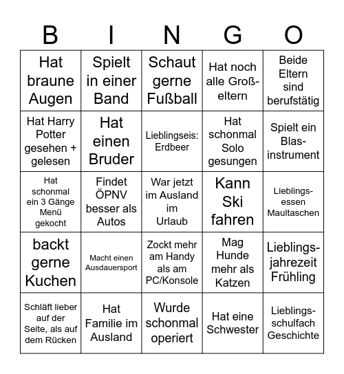 Kennenlern Bingo Card