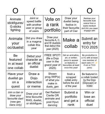 Dojo Growth Bingo Card