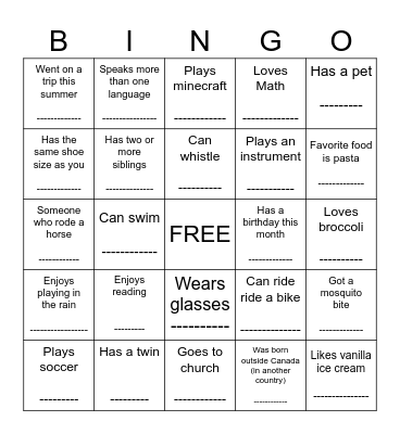 Back to School Bingo Card
