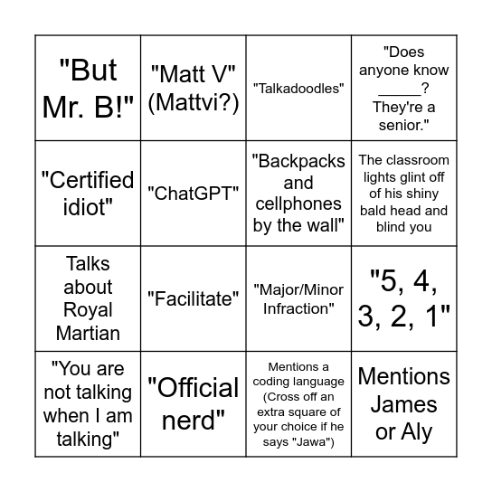 Mr. Bhatt Bingo Card