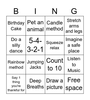 Coping Skills Bingo Card