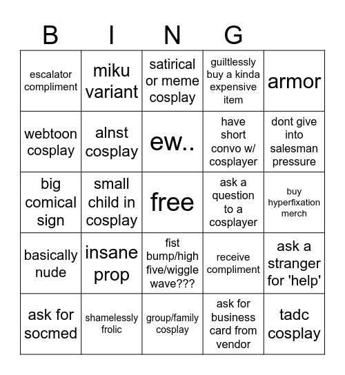 PAX bingo o Bingo Card