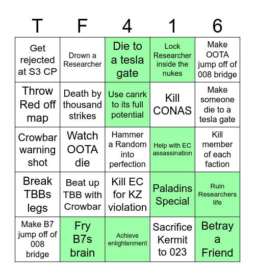 Task Force Ascension Card Bingo Card