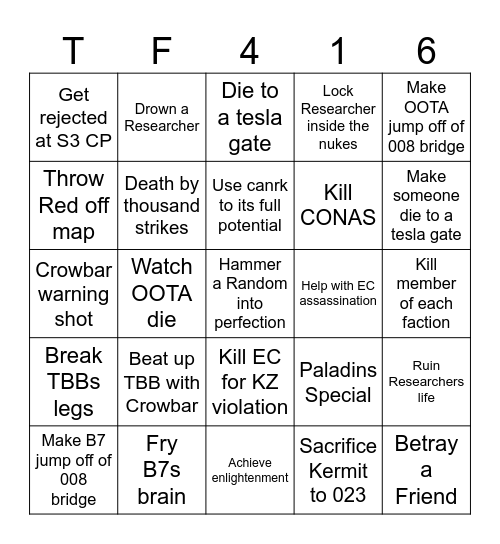 Task Force Ascension Card Bingo Card